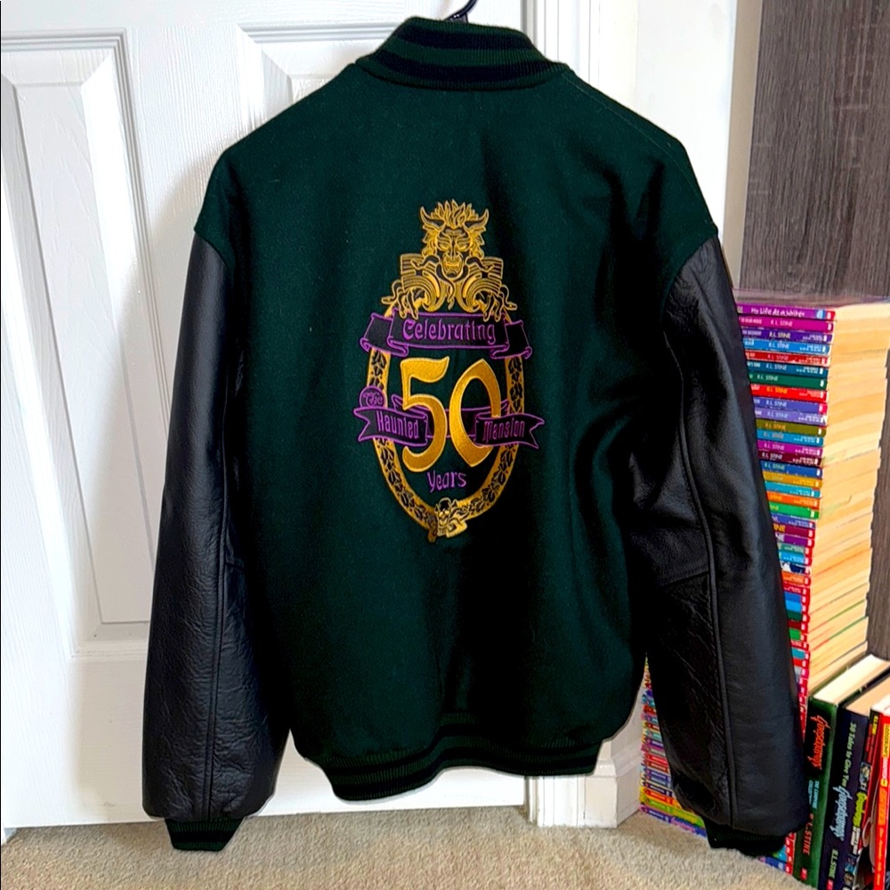 Disney Green and Black Bomber Jacket with Gold Emblem